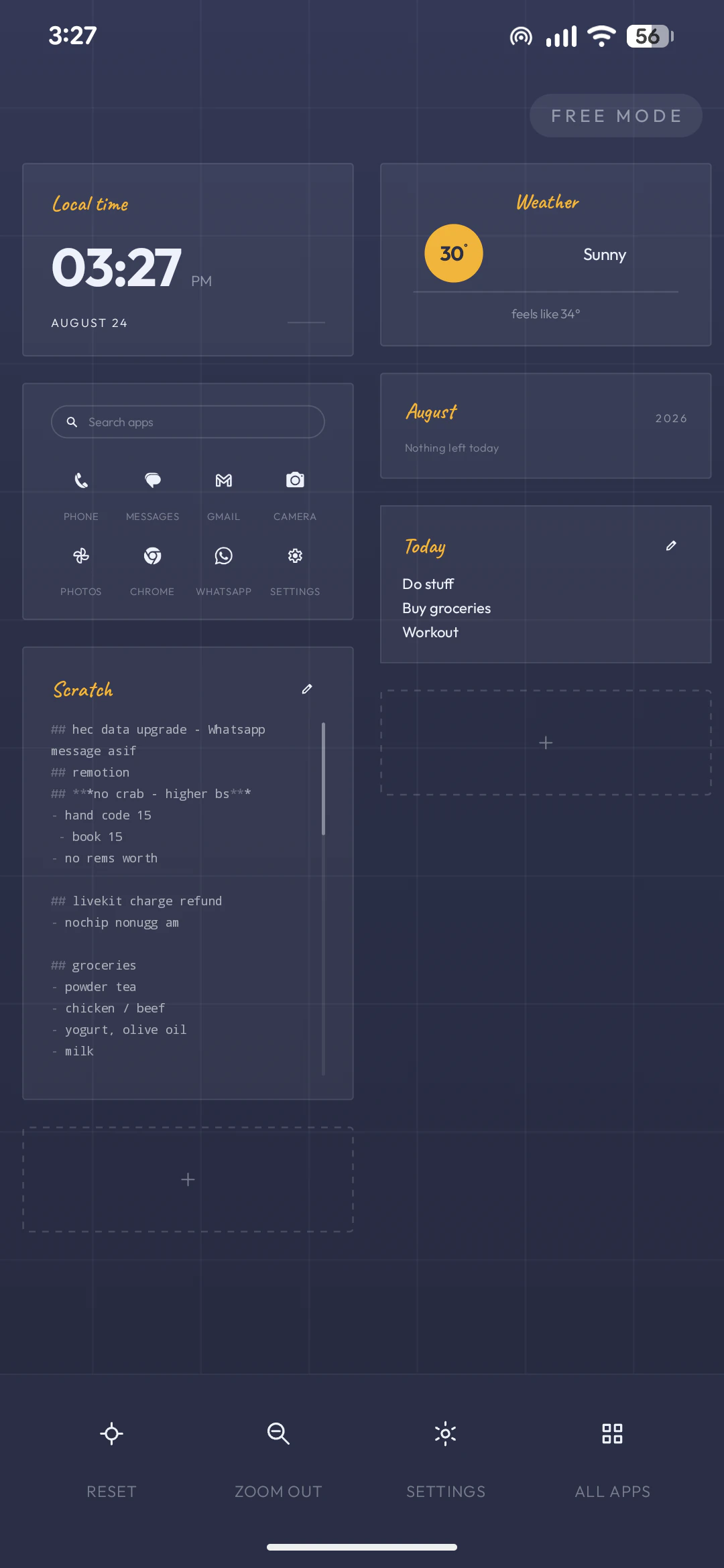 Axo Launcher — the whole plane in free mode