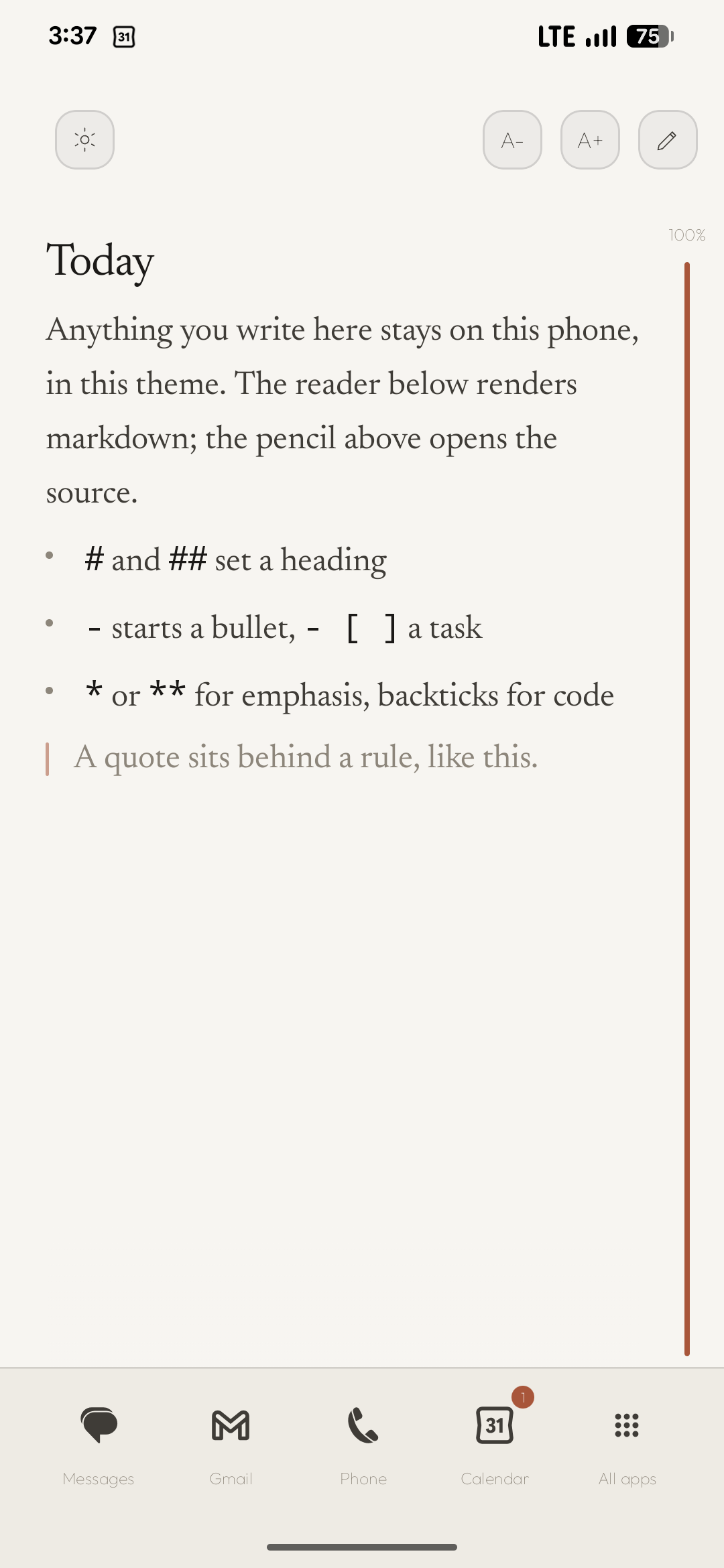 Axo Launcher — the markdown page on cream paper