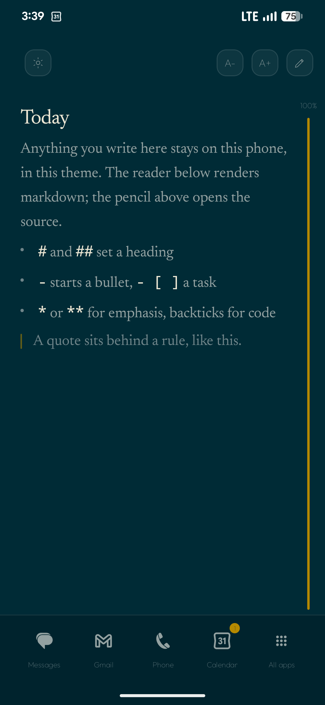 Axo Launcher — the same page in a dark scheme