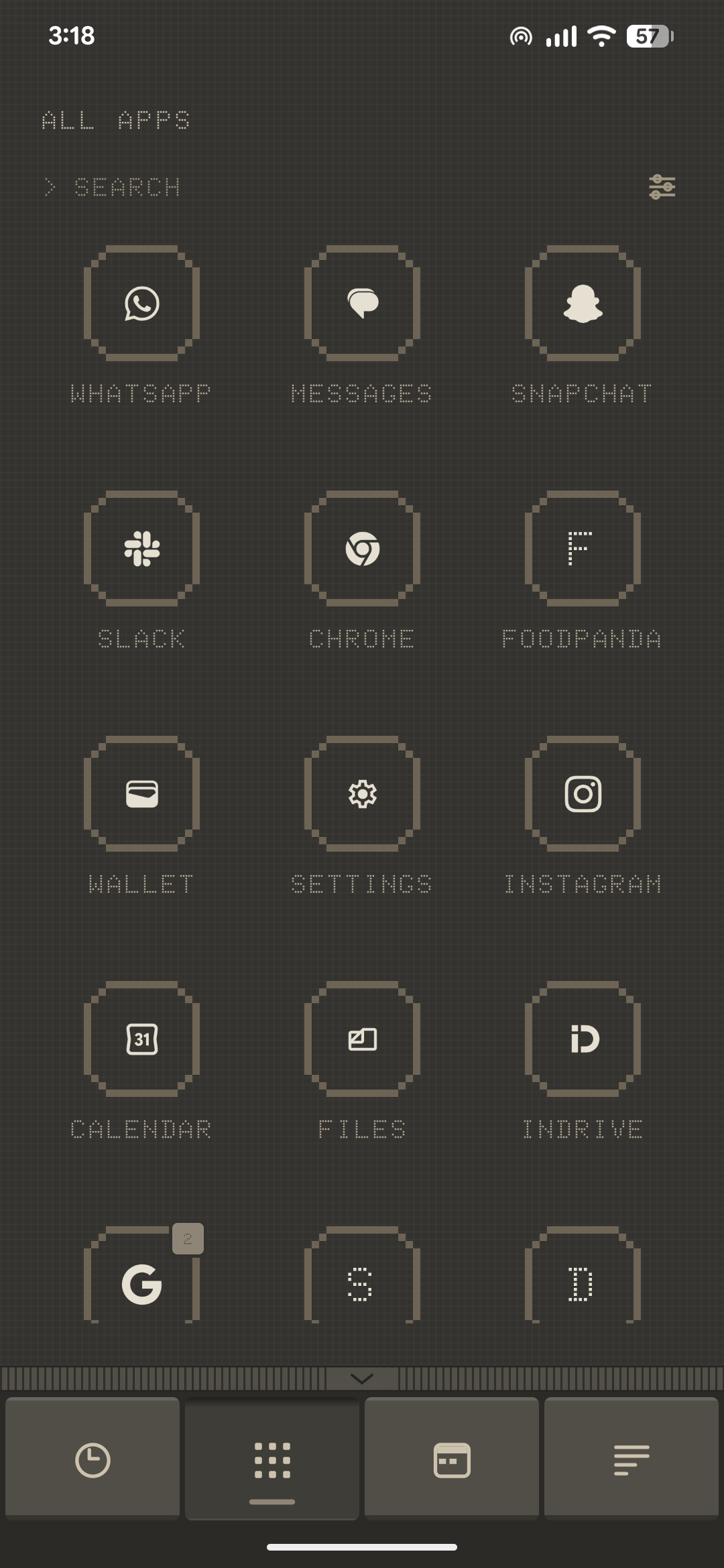 Axo Launcher — all apps, every label in the matrix face