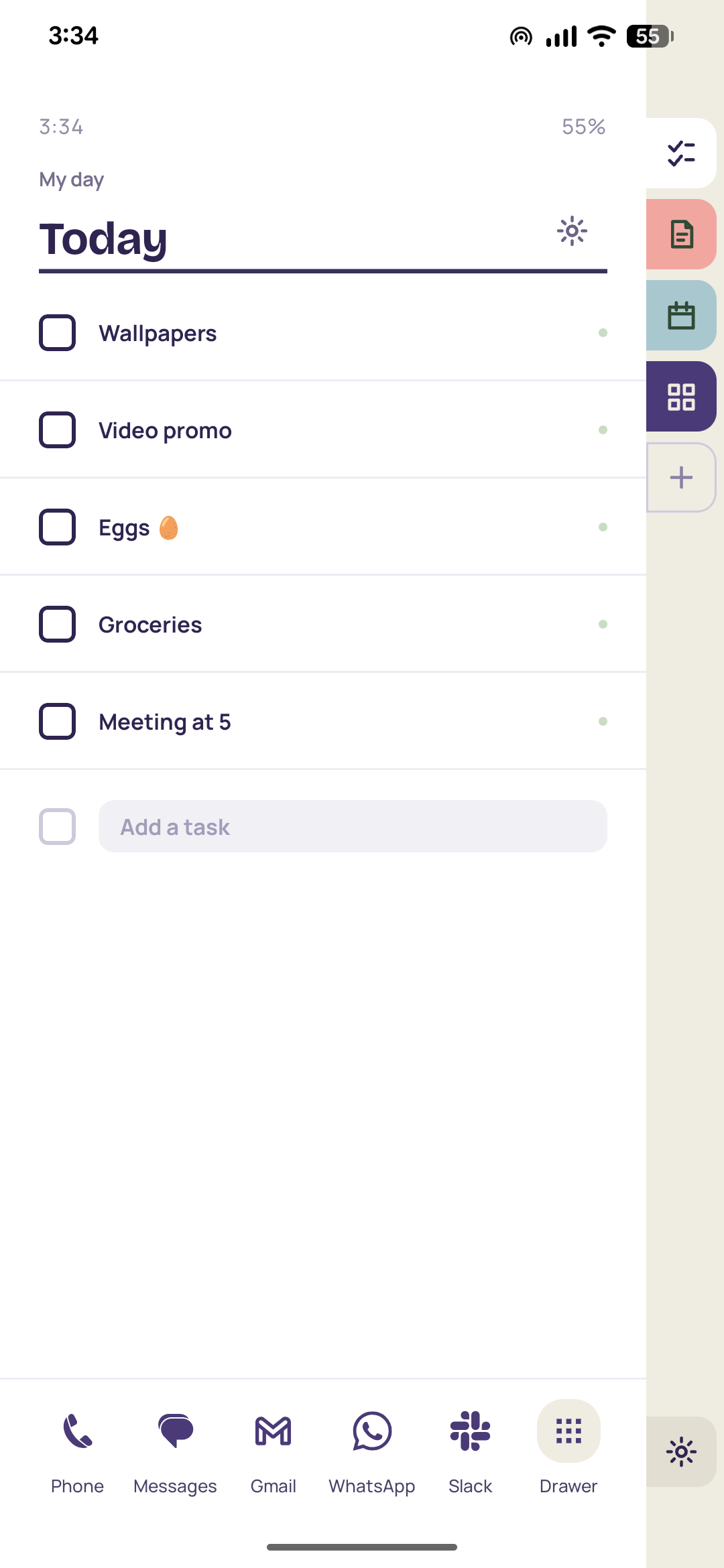 Axo Launcher — today's list under the coloured edge tabs